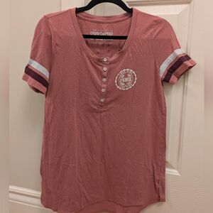 PINK Victoria's Secret Dusty Rose Henley Tee with Striped Sleeves